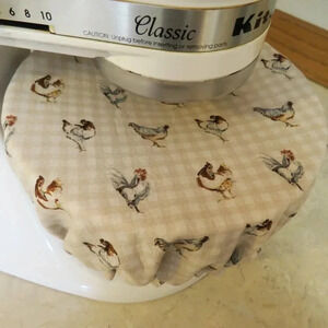 Kitchenaid Bowl Cover, Beige Gingham Chickens Reversible Rooster Mixer Cover